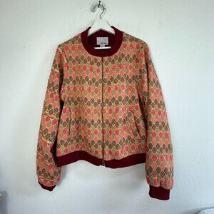 Anthropologie Chloe Oliver Womens Jacquard Bomber Jacket XL Geometric Multicolor